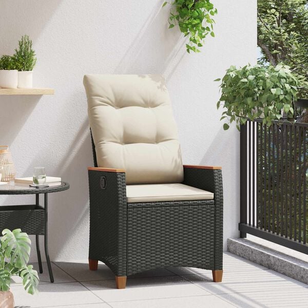 vidaXL Silla de jard&iacute;n reclinable Negro y crema 64 x 57,5 x 112 cm
