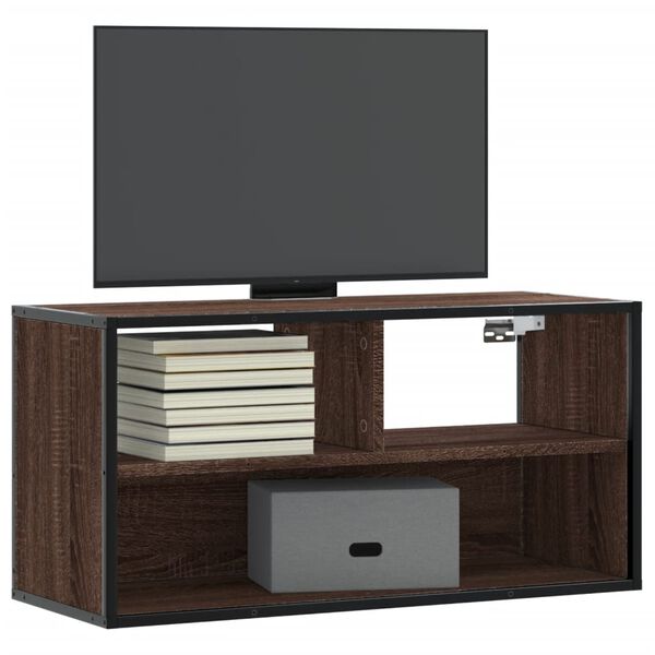 vidaXL Mueble TV madera ingenier&iacute;a y metal marr&oacute;n roble 80x31x39,5 cm