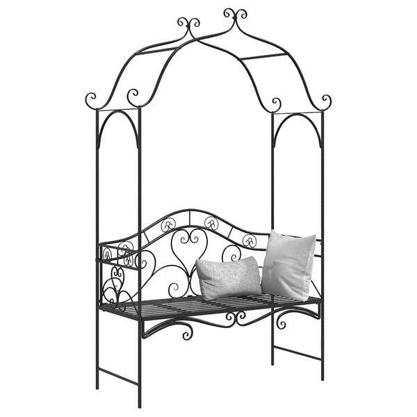 vidaXL Banco de jardín con cojín Negro 104 x 54 x 93cm Acero