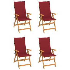 vidaXL Sillas plegables (4 unidades) con cojines color rojo vino, de madera maciza de teca.