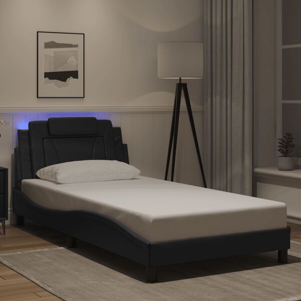 vidaXL Estructura de cama Viana con LED sin colch&oacute;n negro 100x203 cm
