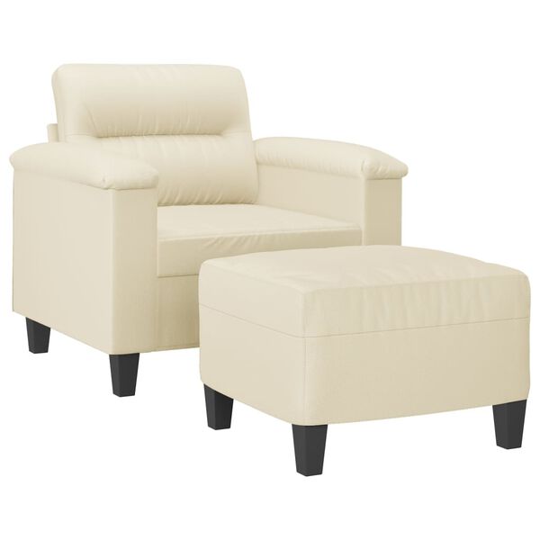 vidaXL Sill&oacute;n con taburete cuero sint&eacute;tico color crema 60 cm
