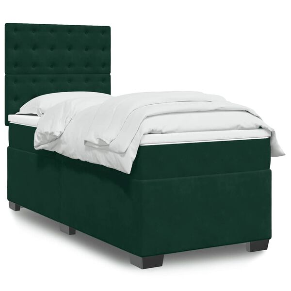 vidaXL Cama box spring con colch&oacute;n terciopelo verde oscuro 100x200 cm