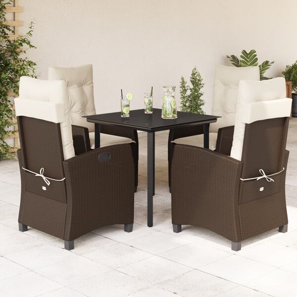 vidaXL Set comedor de jard&iacute;n 5 piezas y cojines rat&aacute;n sint&eacute;tico marr&oacute;n
