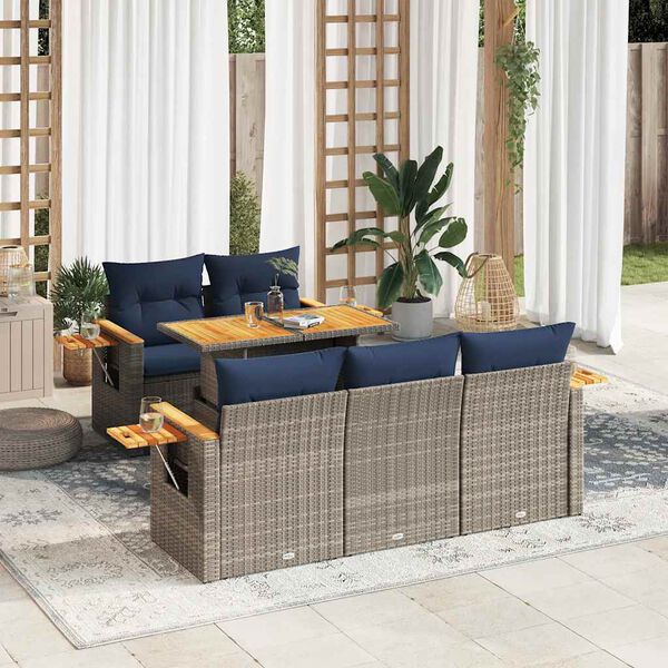 vidaXL Set de muebles de jardín 6 pzas y cojines ratán sintético gris