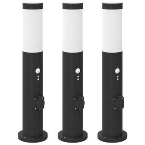 vidaXL Balizas de luz con sensor y tomacorriente, 3 unidades, 50 cm, acero inoxidable, IP44