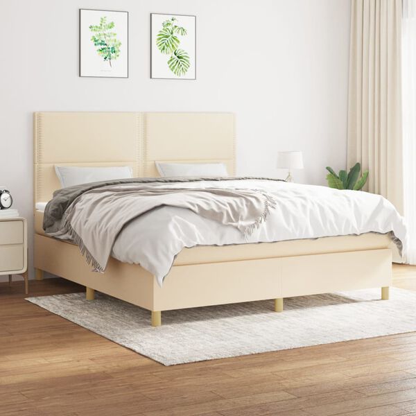vidaXL Cama box spring con colch&oacute;n tela color crema 180x200 cm