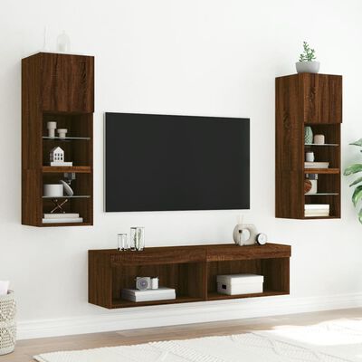 vidaXL Muebles de TV con luces LED 2 uds marrón roble 60x30x30 cm