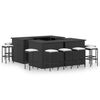 vidaXL Set de bar para jard&iacute;n 16 piezas cojines rat&aacute;n sint&eacute;tico negro