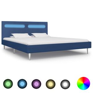vidaXL Estructura de cama con LED sin colch&oacute;n tela azul 180x200 cm