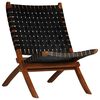 vidaXL Silla plegable con rayas cruzadas cuero aut&eacute;ntico negro