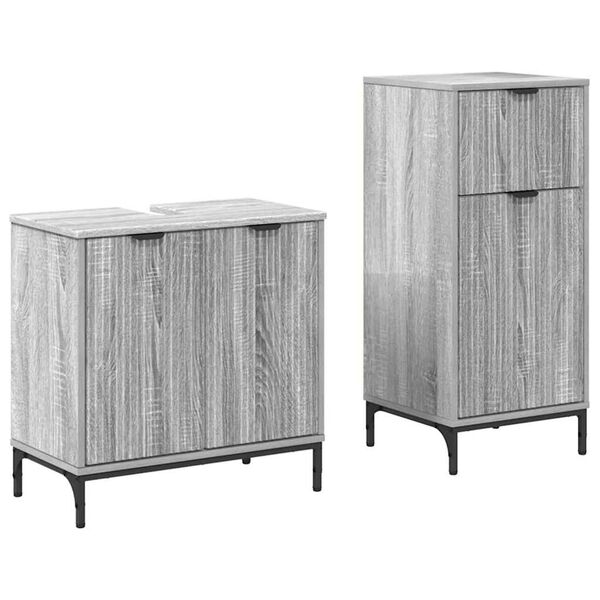 vidaXL Juego de muebles de ba&ntilde;o con caj&oacute;n con puerta 2 pcs Gris Sonoma