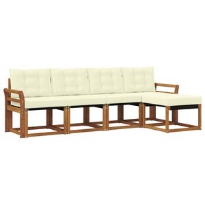vidaXL Conjunto de sof&aacute;s de exterior con coj&iacute;n 5 pcs Natural y Crema
