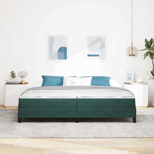 vidaXL Cama tipo Box Spring con colch&oacute;n Verde oscuro 200 x 210 cm tela
