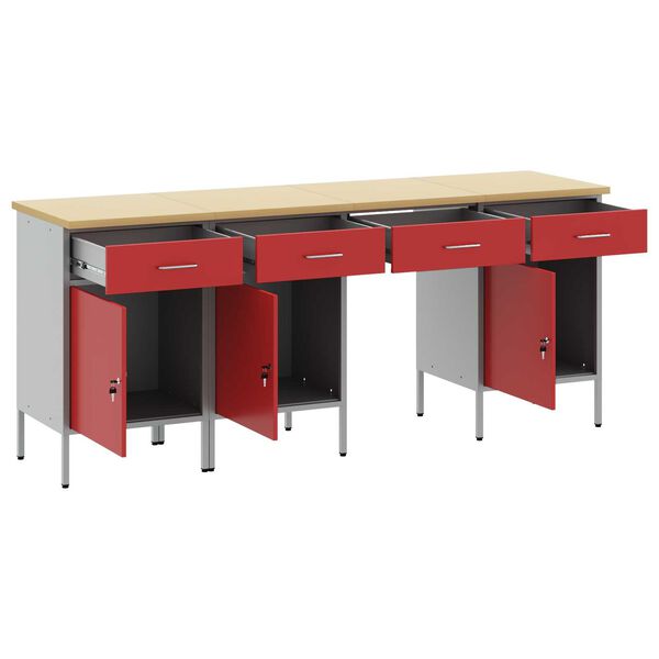 vidaXL Armario de trabajo con caj&oacute;n 4 pcs Rojo 200 x 55 x 85 cm