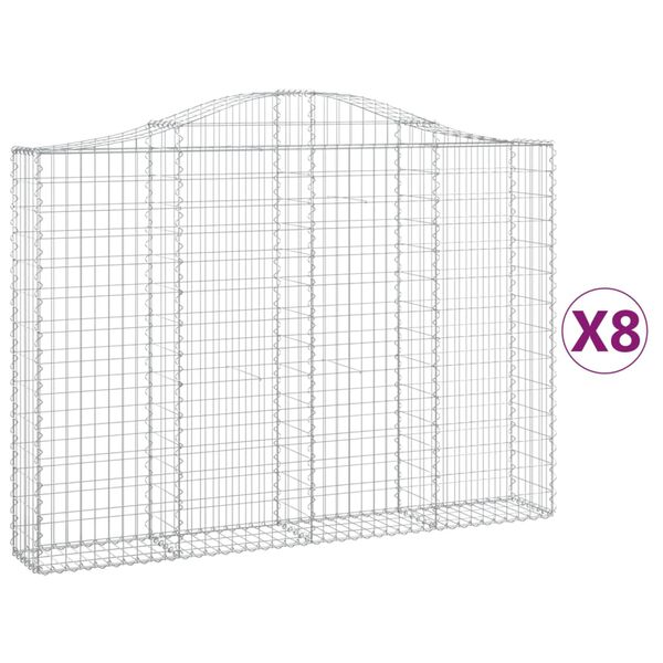 vidaXL Cestas gaviones 8 uds forma de arco hierro 200x30x140/160 cm