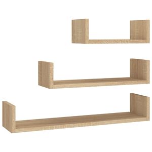 vidaXL Estantes de pared 3 piezas madera contrachapada color roble
