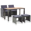 vidaXL Set comedor jard&iacute;n 5 pzas rat&aacute;n sint&eacute;tico y madera acacia gris