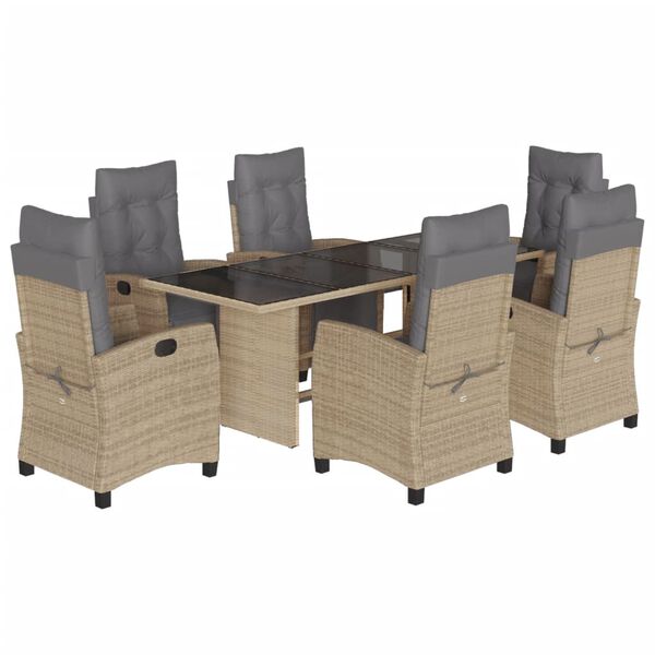 vidaXL Set comedor de jard&iacute;n 7 pzas con cojines rat&aacute;n sint&eacute;tico beige