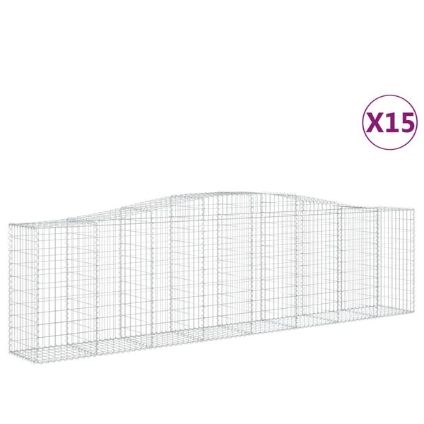 vidaXL Cestas de gaviones 15 uds forma de arco hierro 400x50x100/120cm