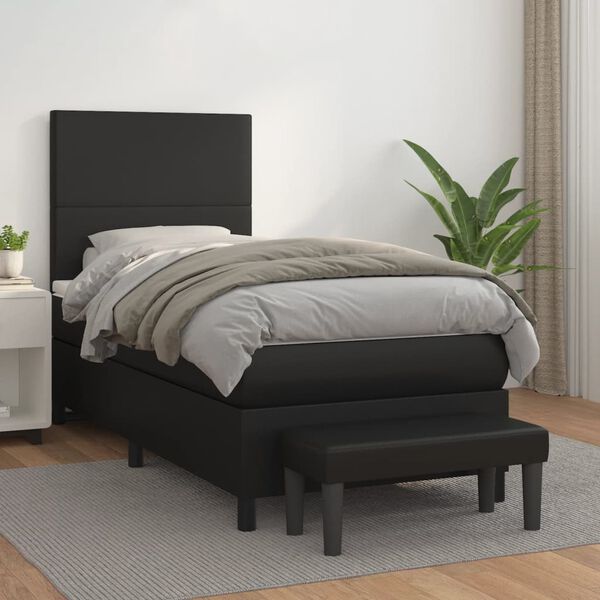 vidaXL Cama box spring con colch&oacute;n cuero sint&eacute;tico negro 90x190 cm