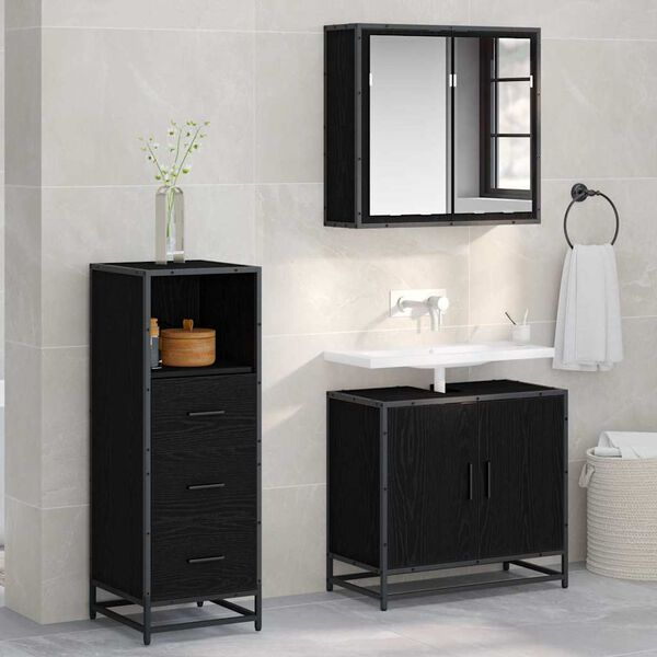 vidaXL Juego de muebles de ba&ntilde;o Roble Negro 35 x 37,5 x 100 cm