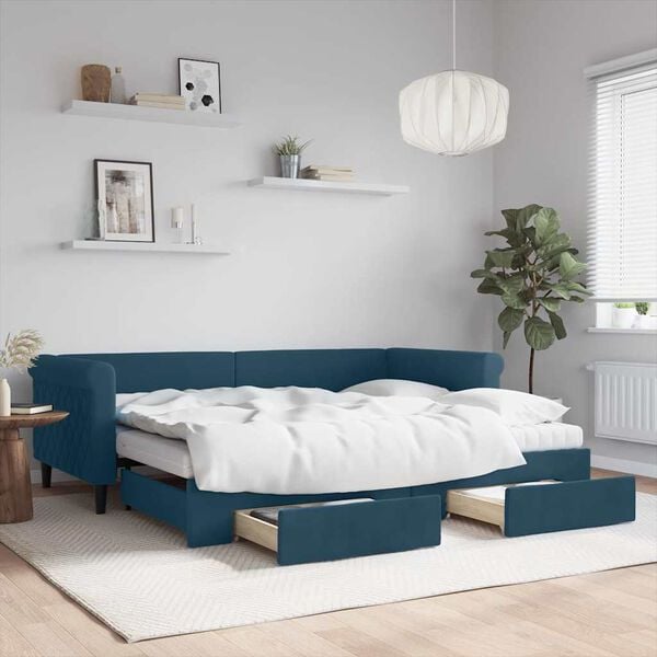vidaXL Sof&aacute; cama nido con cajones terciopelo azul 90x200 cm