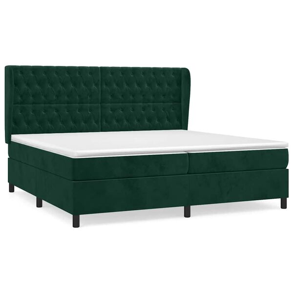 vidaXL Cama box spring con colch&oacute;n terciopelo verde oscuro 200x200 cm