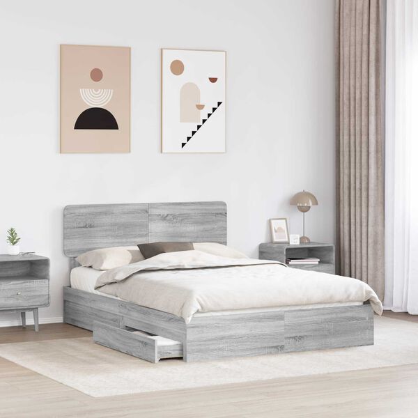 vidaXL Cama con almacenamiento con cabecera Gris Sonoma 160 x 200 cm