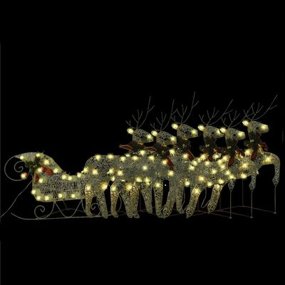vidaXL Decoración navideña de renos y trineo de jardín dorado 140 LEDs