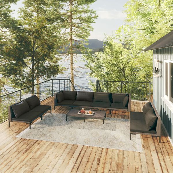 vidaXL Sofás de jardín 9 pzas y cojines ratán sintético gris oscuro