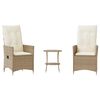 vidaXL Sillas y mesita de jard&iacute;n 3 piezas rat&aacute;n sint&eacute;tico coj&iacute;n beige