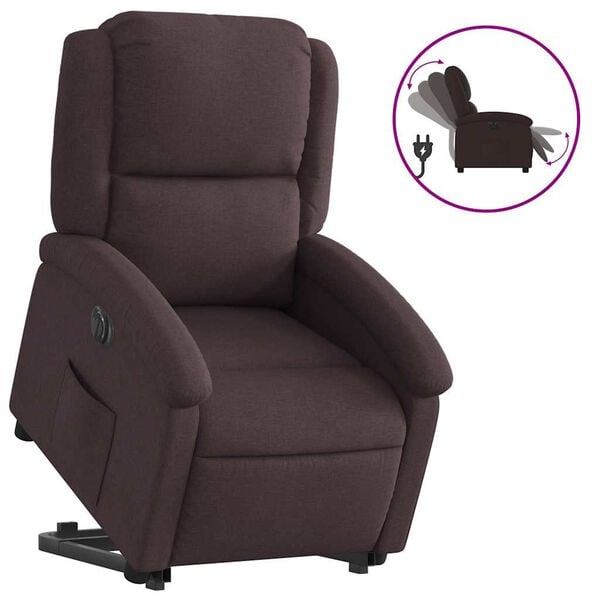 vidaXL Sill&oacute;n el&eacute;ctrico reclinable elevable de tela marr&oacute;n oscuro