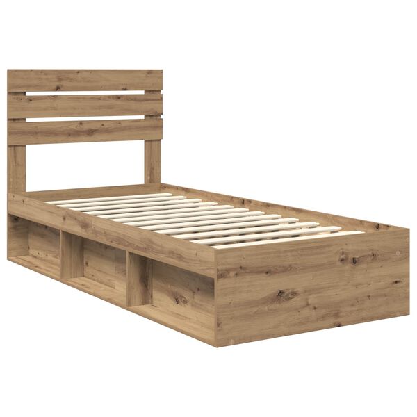 vidaXL Estructura de cama con cabecera Roble Artesanal 90 x 200 cm