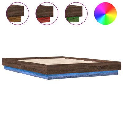vidaXL Estructura de cama con luces LED roble marrón 150x200 cm