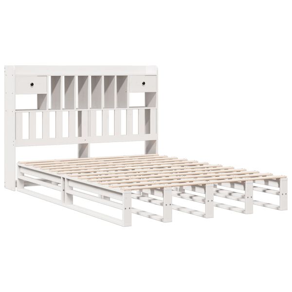 vidaXL Cama con estantería sin colchón madera maciza blanca 150x200 cm