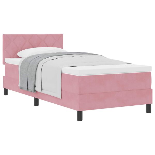 vidaXL Cama tipo Box Spring con colch&oacute;n Rosa 100 x 200 cm Terciopelo