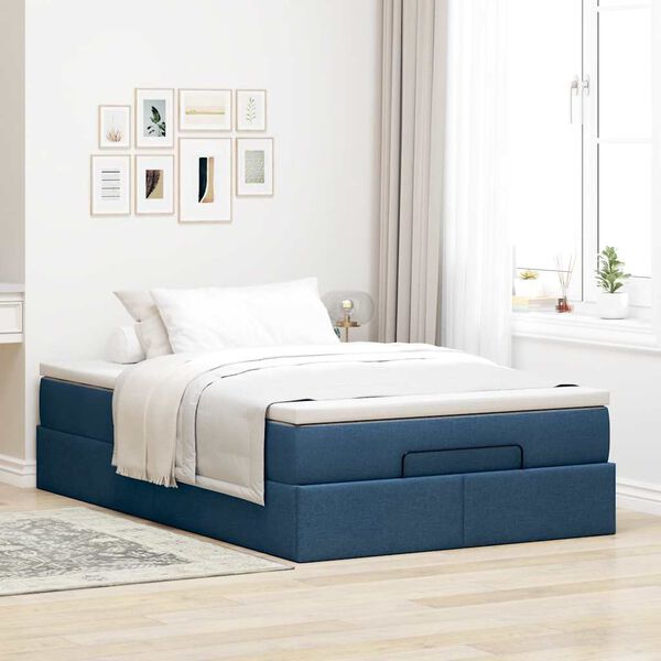 vidaXL Estructura de cama otomana con colch&oacute;n tela azul 120x200cm