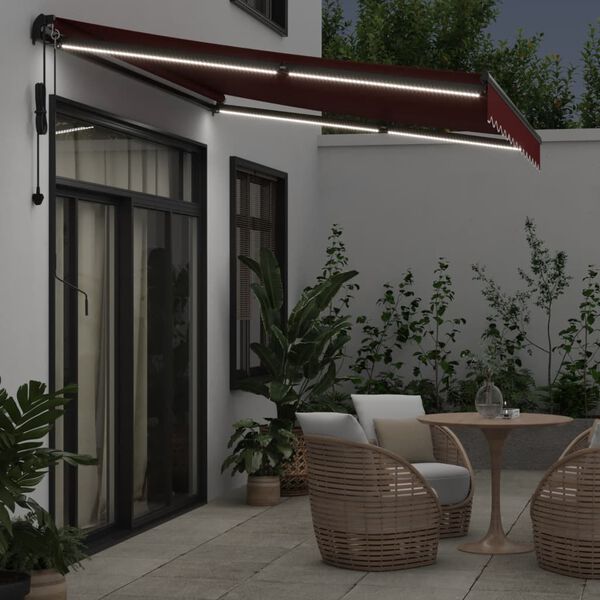 vidaXL Toldo retr&aacute;ctil autom&aacute;tico con LEDs burdeos 350x250 cm