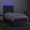 vidaXL Cama box spring colch&oacute;n y luces LED tela gris oscuro 90x190 cm