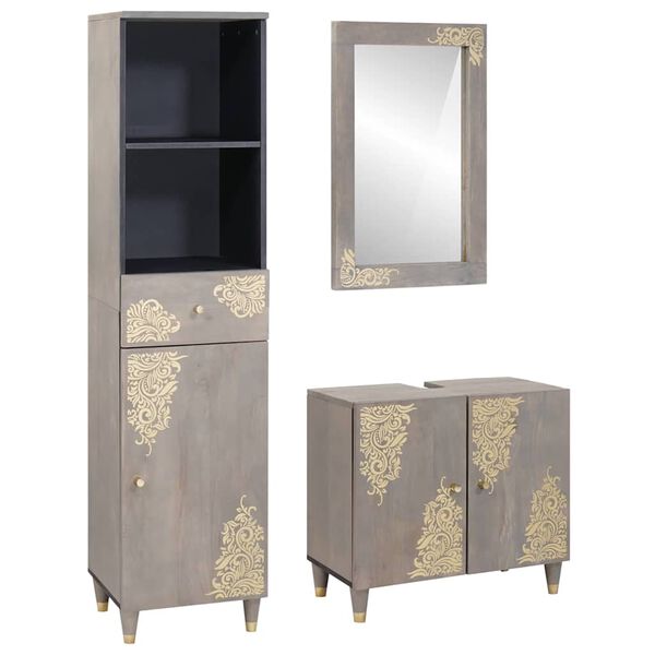vidaXL Juego de Muebles de Baño 3 pcs Gris Madera de mango maciza