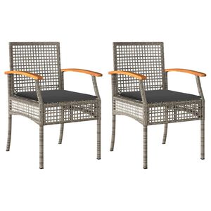 vidaXL Sillas de jard&iacute;n con coj&iacute;n 2 uds rat&aacute;n PE gris y madera acacia