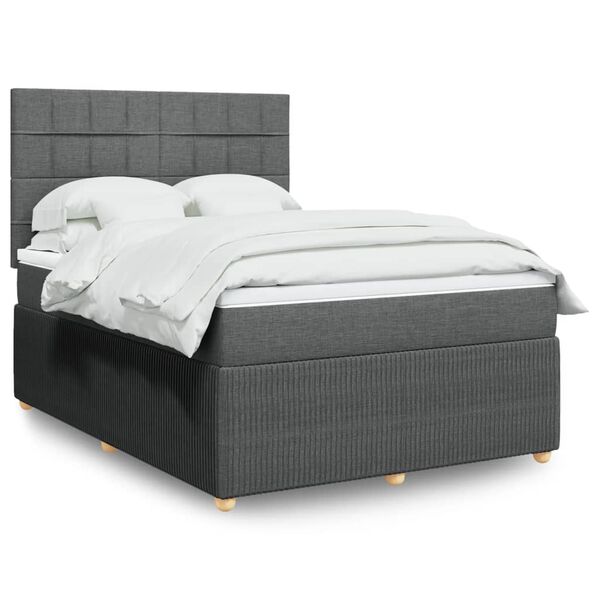 vidaXL Cama box spring con colch&oacute;n tela gris oscuro 140x190 cm