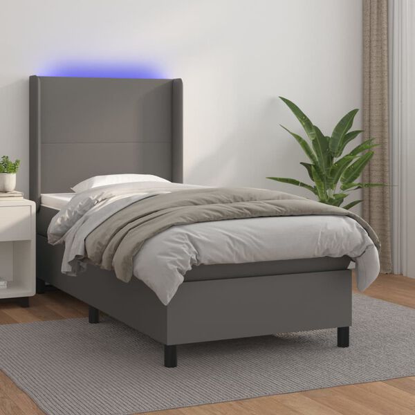 vidaXL Cama box spring y colchón LED cuero sintético gris 80x200 cm