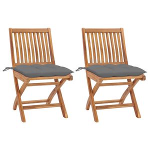 vidaXL Sillas plegables 2 uds madera maciza de teca con cojines gris