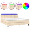 vidaXL Cama box spring colch&oacute;n y luces LED tela crema 180x200 cm