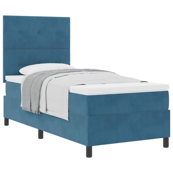 vidaXL Cama tipo Box Spring con colch&oacute;n Azul Oscuro 90 x 190 cm tela