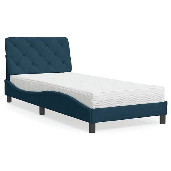 vidaXL Cama con colch&oacute;n terciopelo azul 90x200 cm