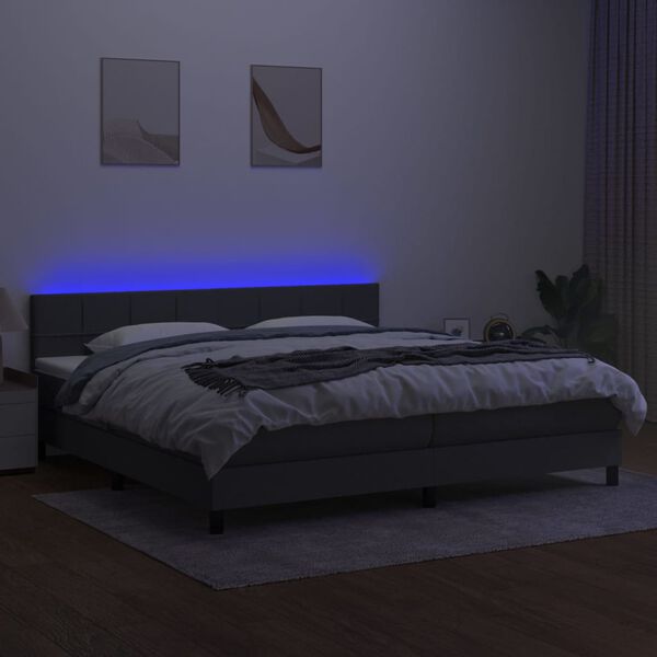 vidaXL Cama box spring colch&oacute;n y luces LED tela gris claro 200x200 cm