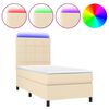 vidaXL Cama box spring colch&oacute;n y luces LED tela crema 90x200 cm